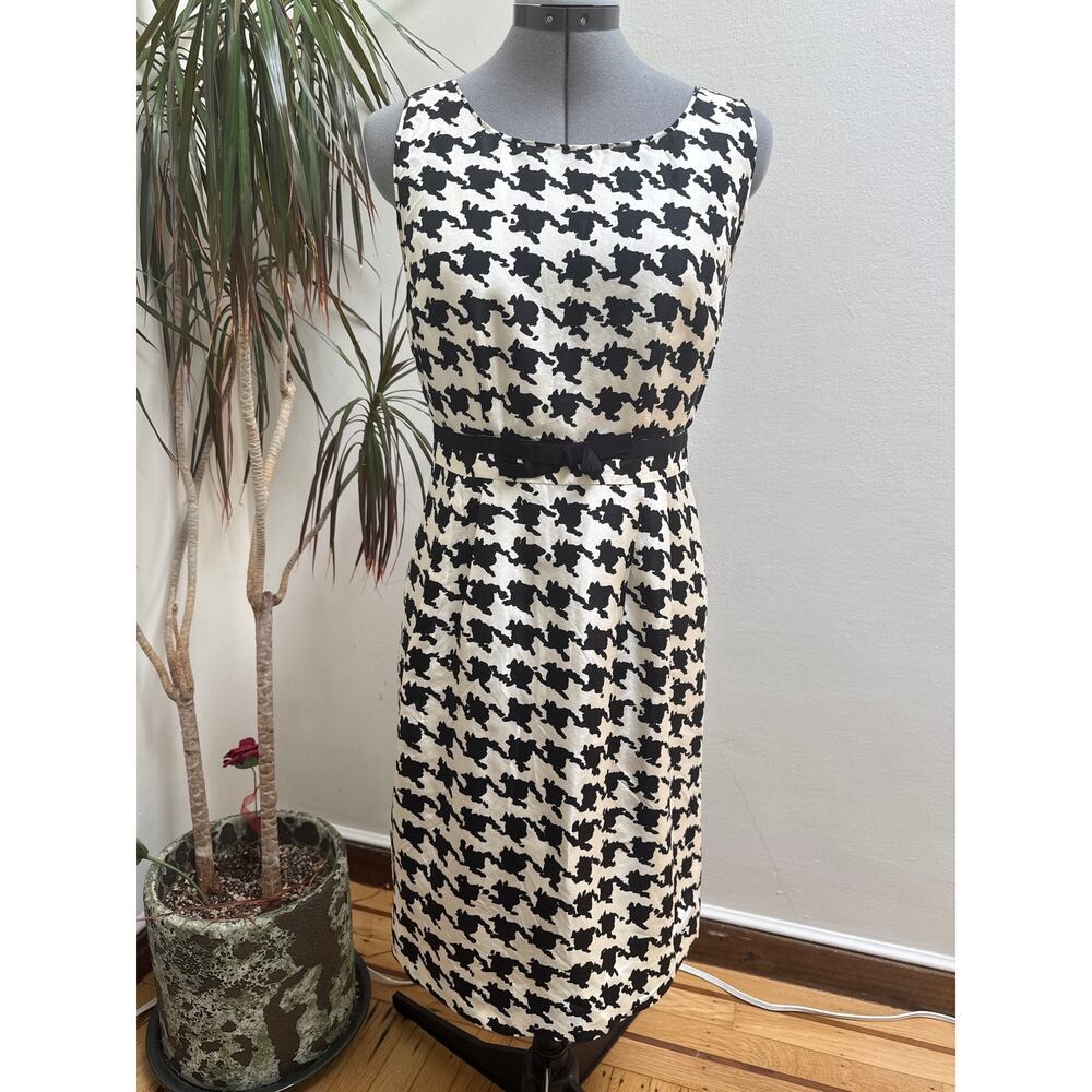 Kate Spade 100% Silk Abstract Houndstooth Sheath Dress Bow Waist Size 4